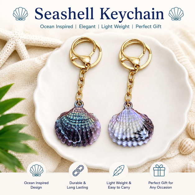 Natural Seashell Keyring – Handmade Beach Style Key Chain
