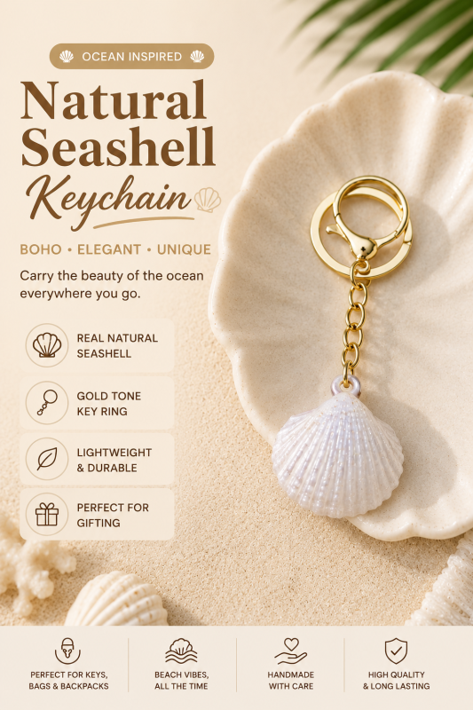 Premium Seashell Keychain for Women & Girls | Elegant Pearl Shell Charm Key Ring | Cute Ocean Inspired Bag & Car Accessory Gift