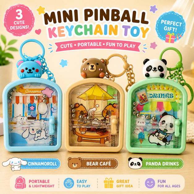 Cute Mini Pinball Keychain Toy – Portable Cartoon Pocket Game for Kids & Collectors