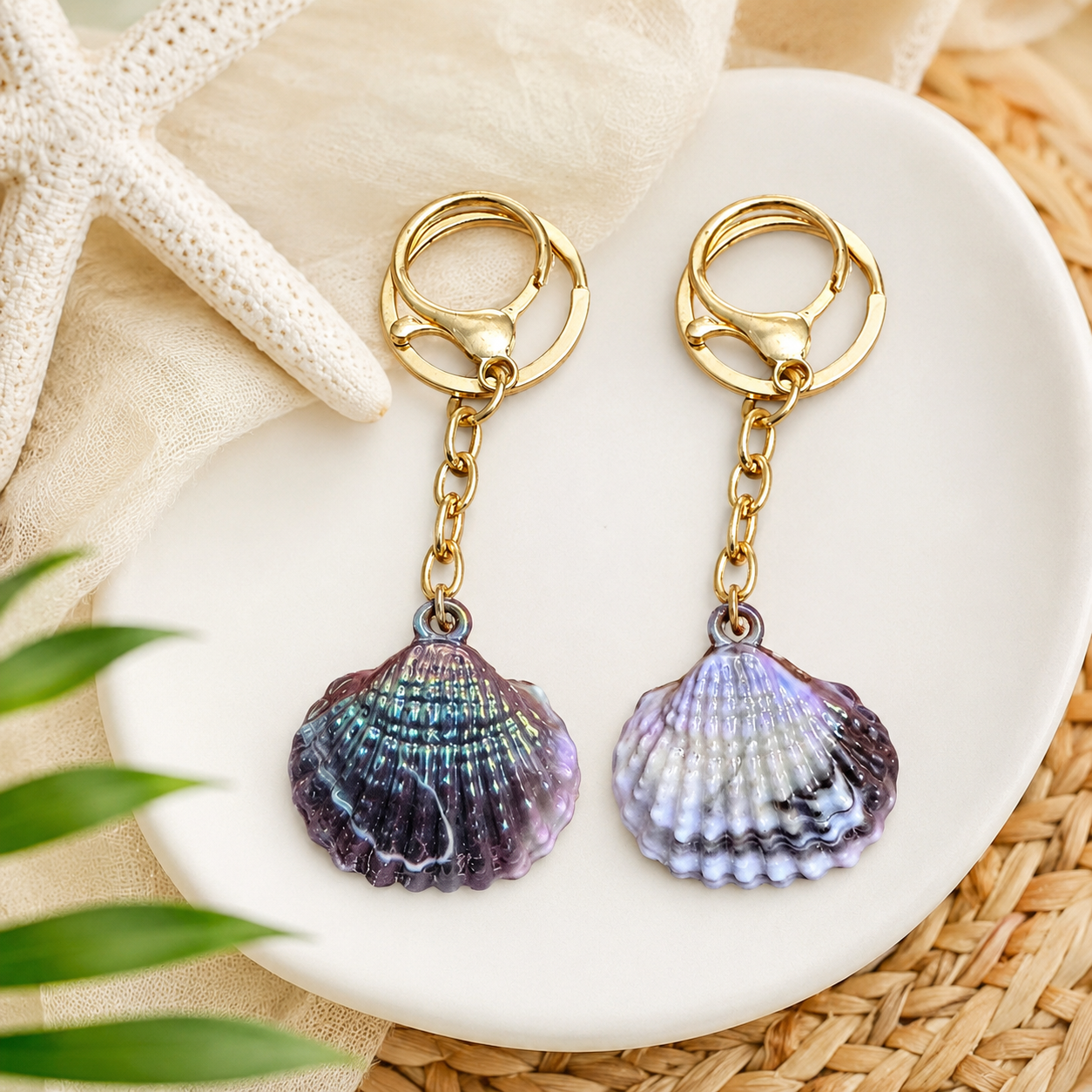 Natural Seashell Keyring – Handmade Beach Style Key Chain