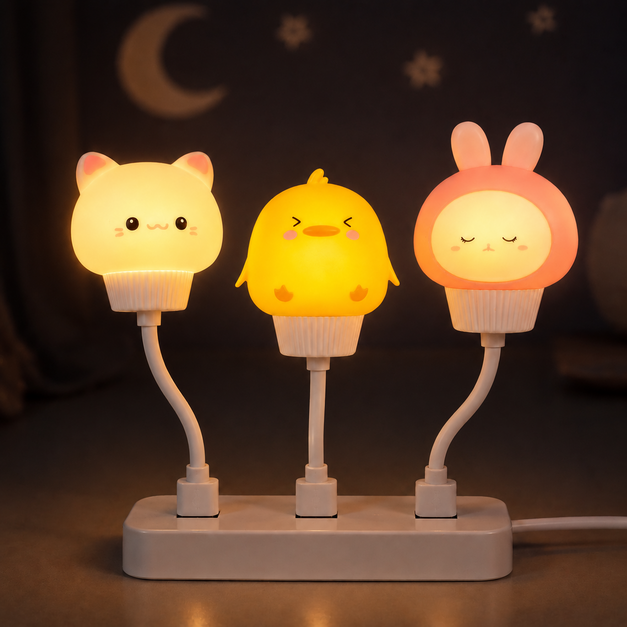 Cute Animal LED Night Lamp – Cat, Duck & Rabbit Bedroom Light