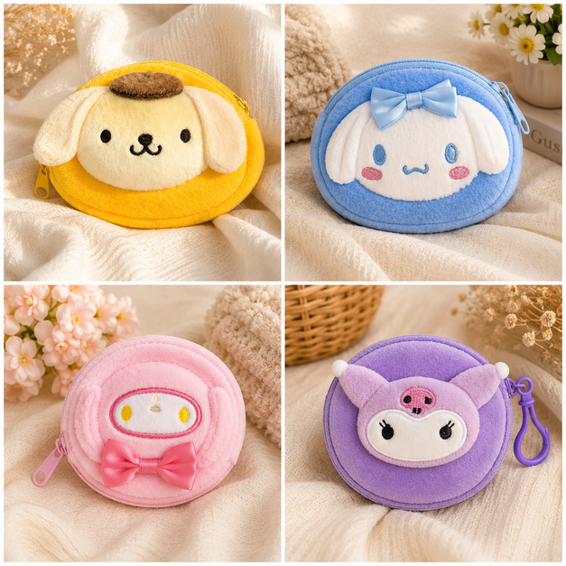 Cute Purple Plush Coin Purse Keychain | Kawaii Mini Wallet for Kids & Girls | Soft Zipper Pouch