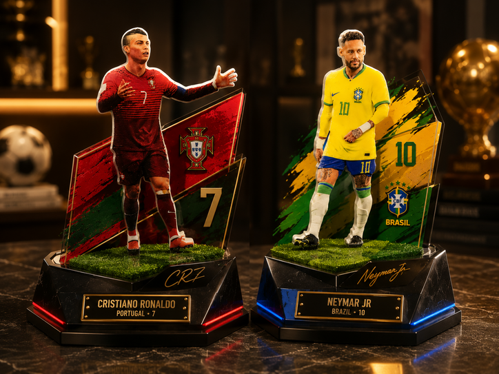 Cristiano Ronaldo & Neymar Jr Football Acrylic Standee Set | Premium Collectible Desk Decor