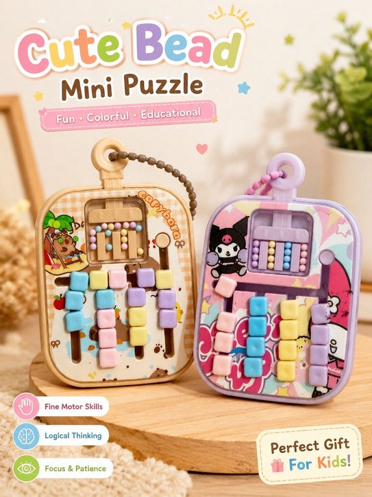 Cute Bead Mini Puzzle Toy for Kids | Educational Brain Training Keychain Puzzle