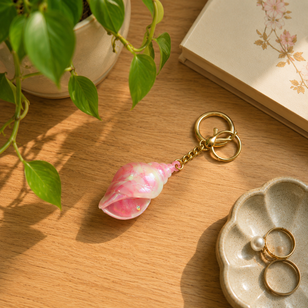 Pink Seashell Keychain – Cute Aesthetic Key Ring & Bag Charm Gift